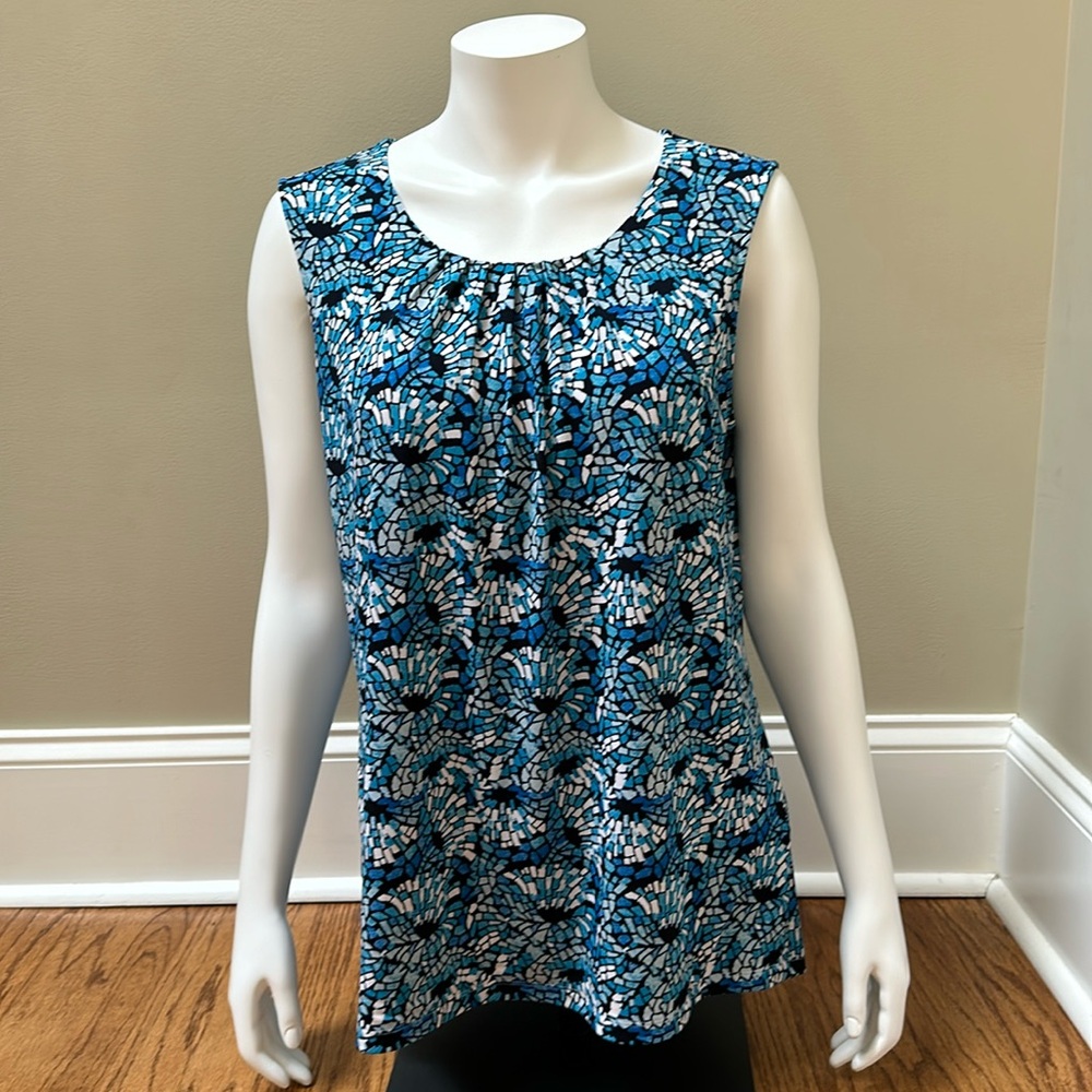 Christopher & Banks women’s size L blue and black sleeveless blouse